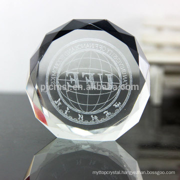 Etched round shape crystal paperweight/3D crystal paperweight